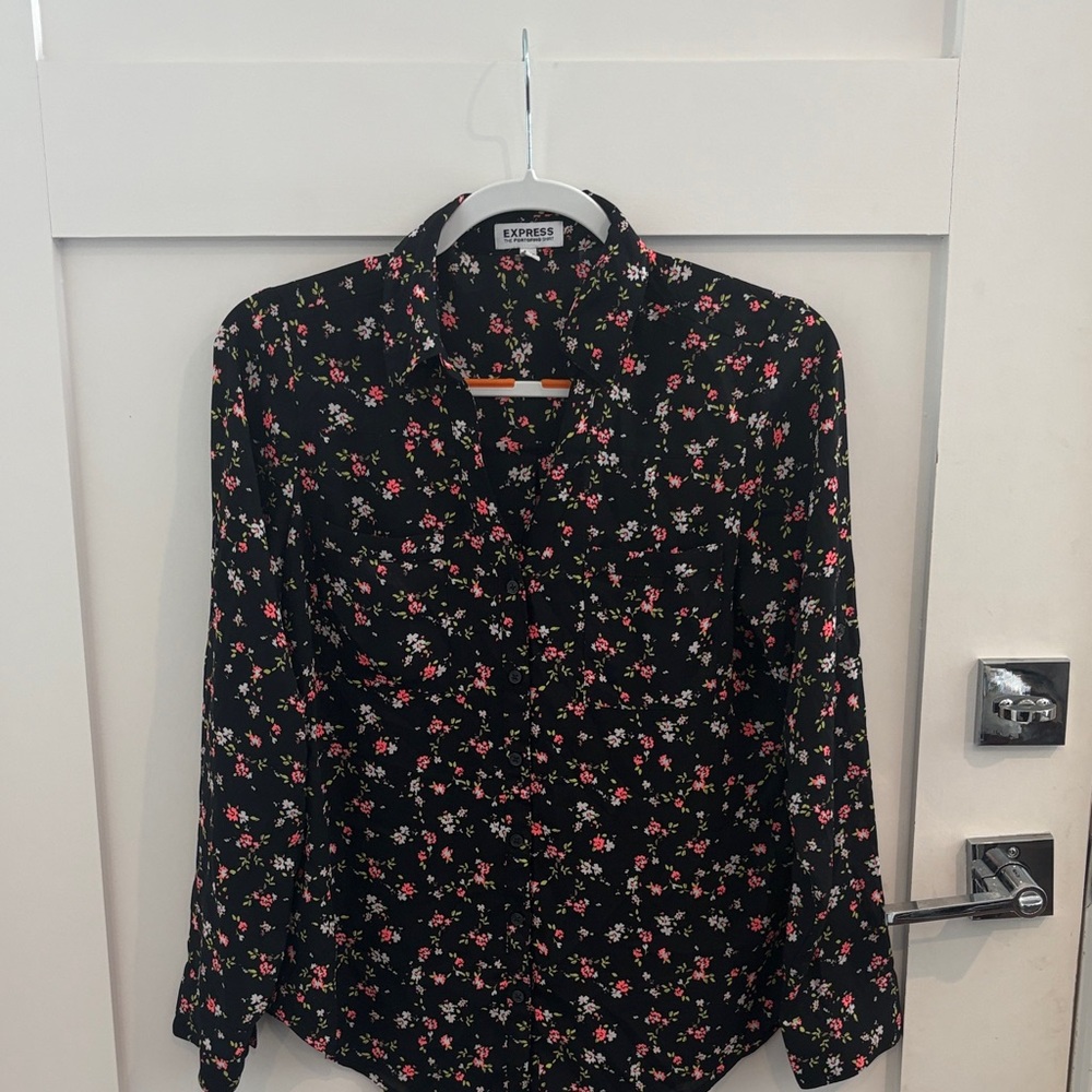 Express Black Shirt with Colorful Floral Pattern